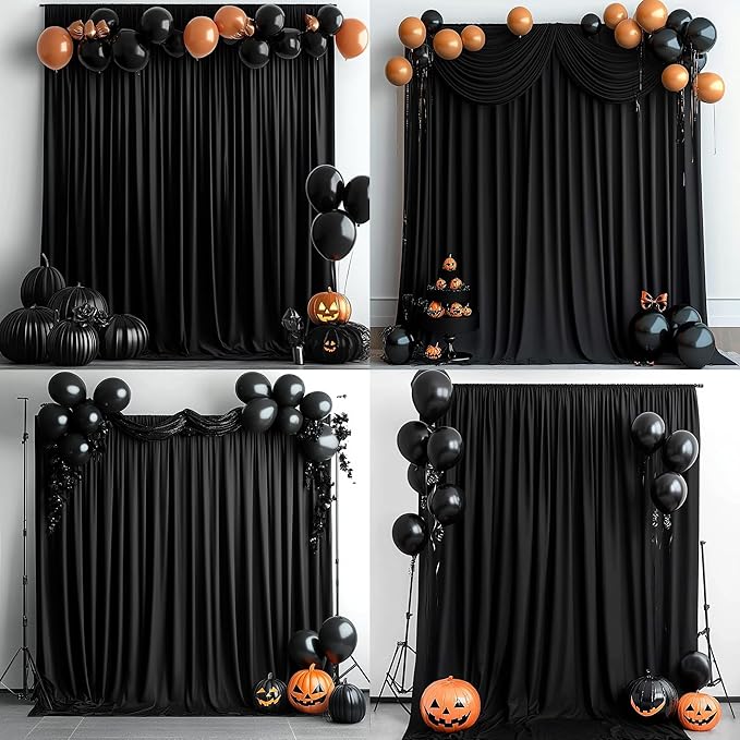 Black Backdrop Curtain Set: 10 Panels, 5 ft x 10 ft Each, Wrinkle-Free