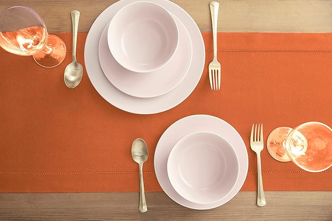 Solino Home Cotton Linen Table Runner 60 Inches - Pumpkin Hemstitch Table Runner 14 x 60 Inch Ideal for Dresser and Coffee Tables - Fall, Autumn, Halloween, Thanksgiving, Holiday