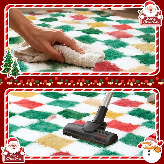Area Rug 6x9 Plaid Holiday Rug in Red, Green, White and Gold