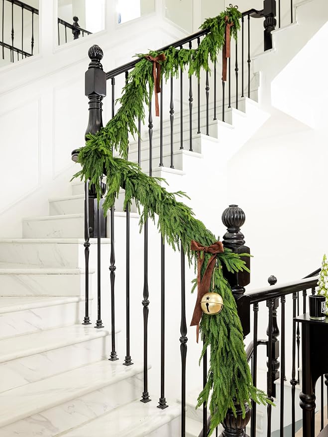 Garland 15 Ft Dark Green Norfolk Pine PE, Realistic Needle Holiday Greenery