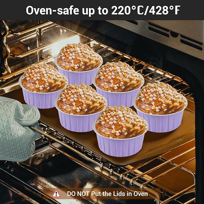 Baking Cups with Clear Lids, 125ml Light Purple Ramekins, 100 Count