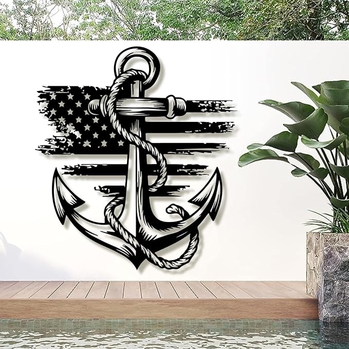 lunwall Metal Anchor Wall Decor, Anchor Metal Sign, Metal Anchor Decor, Anchor Metal Wall Art, Metal Nautical Wall Decor, Metal Wall Decor Coastal, Anchor Wall Decor (white, 28L x 25W / 70 x 63 cm)