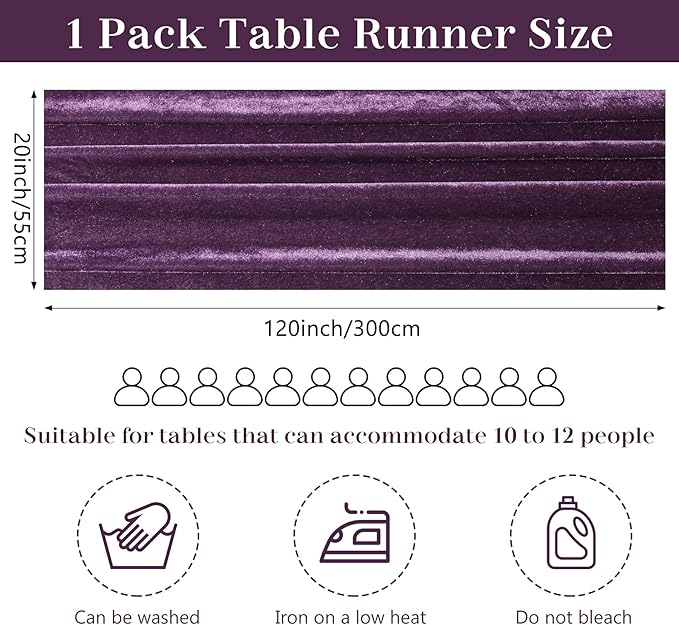 Velvet Table Runner 20 x 120 Inches 10ft Luxurious Thick Soft Velvet Christmas Thanksgiving Wedding Reception Table Runner for Party Reception Decorations(Purple, 1 Pack)