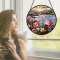 Stained Glass Window Hanging, Flamingo Wildflowers Landscape