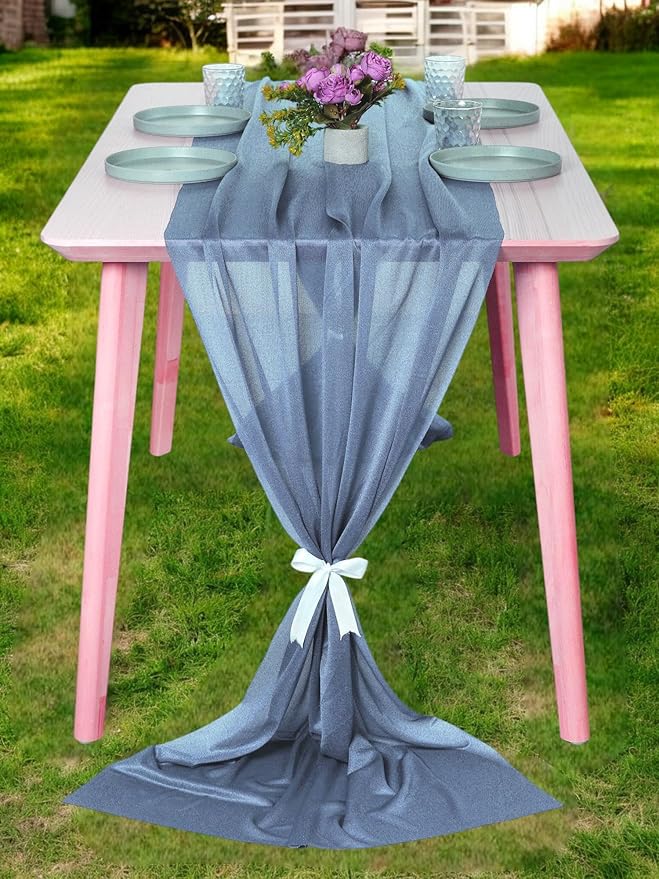 MDS Halloween Chiffon Table Runner - 25 Pack, 29 x 170 Inches, 14ft Each - Sheer Spooky Table Runners for Haunted House Parties, Trick-or-Treat Tables, Witchy Décor, Wedding & Events - Dusty Blue