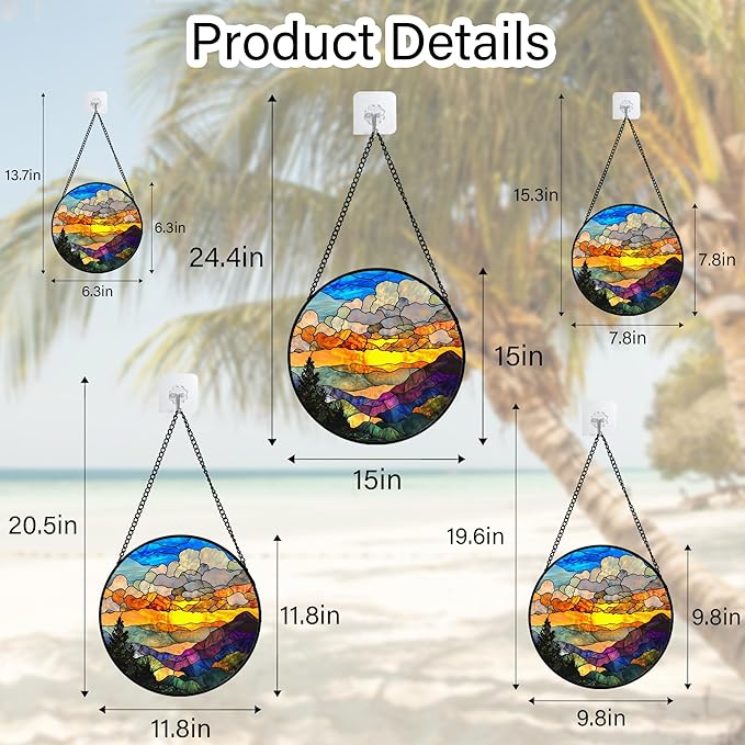 Stained Glass Window Hanging, Abstract Clouds Mountains Landscape Suncatcher for Doors Window Home Sun Catchers Decor Mother's Day Birthday Gifts for Women, Men Mom 7.8 in