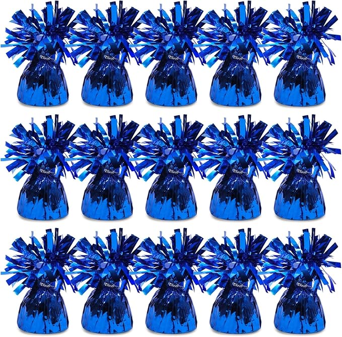 Balloon Weights 15 Pack - Metallic Blue Plastic Table Anchors, 6 Oz