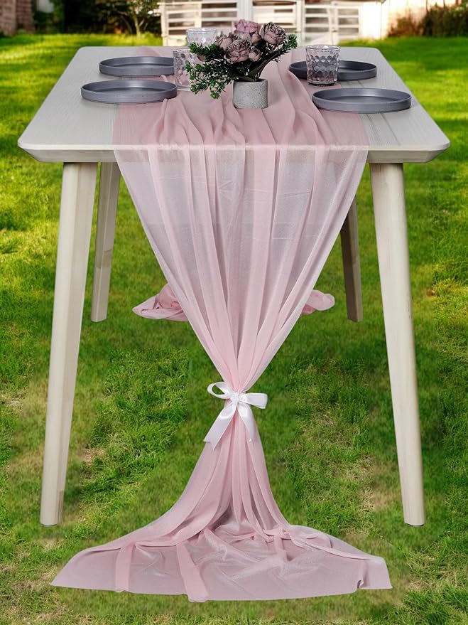 MDS Halloween Chiffon Table Runner - 15 Pack, 29 x 170 Inches, 14ft Each - Sheer Spooky Table Runners for Haunted House Parties, Trick-or-Treat Tables, Witchy Décor, Wedding & Events - Blush Pink