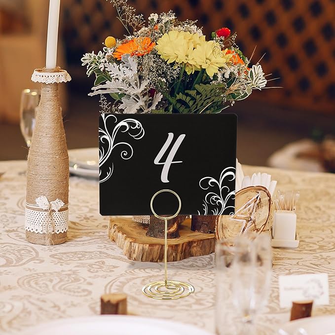 TecUnite 24 Pack Mini Chalkboard Signs, 4"x3" Small Table Place Cards with Metal Stand and 2 Marker Pens Food Labels for Party Buffet, Tabletop Blackboard Signs Name Tags for Wedding Bakery(Gold)