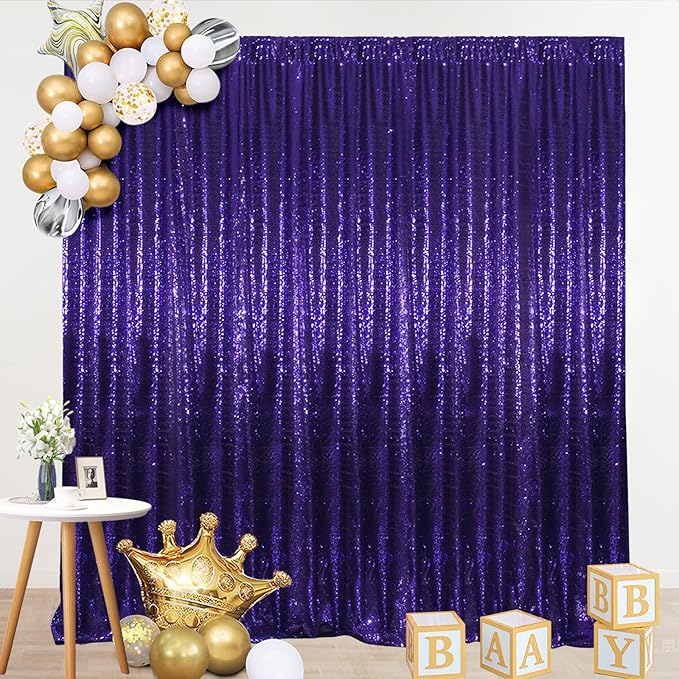 SquarePie Sequin Backdrop Curtain Not See Through Thick Glitter Background for Party 8FT x 8FT Purple