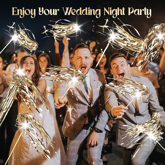 100 pcs Wedding Wands Light up with LED Tinsel Wedding Streamers for Wedding Send off and Greeting Ideal Props for Weddings, Birthday Parties, Christmas Cheerleading Games (Champagne)