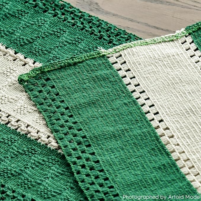 Artoid Mode Dark Green Farmhouse Rustic Table Runner, Seasonal Hollow Kitchen Dining Table Decoration for Home Party Decor 12x36 Inch