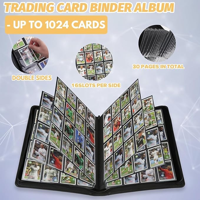 Premium Ringless Trading Card Binder - 1024 Capacity, 16 Side-Loading Pockets per Page, Archival Quality Protection & Anti-Slip Spine for TCG, MTG, Sports Cards (Gray)