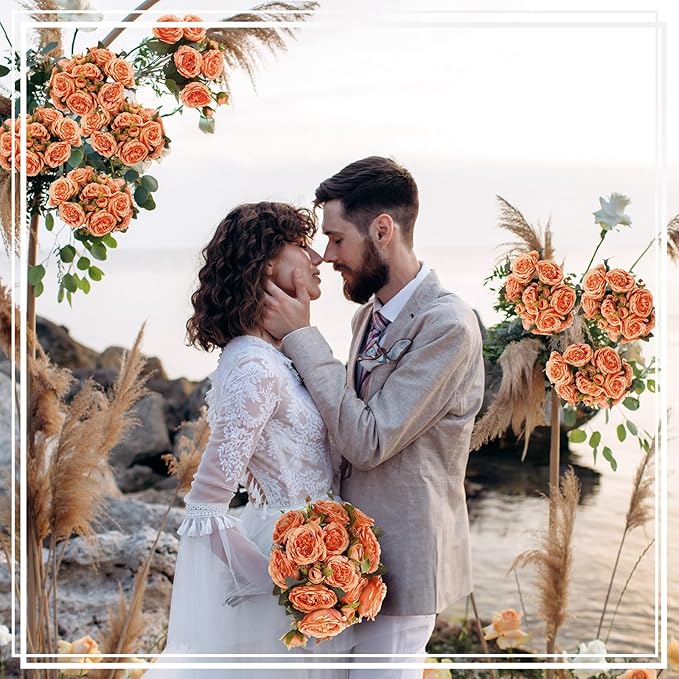 8 Bundles Artificial Peonies Flowers Boho Faux Flowers Arrangements Artificial Centerpiece Spring Bouquet Floral Wedding Decoration for Vase(Orange)