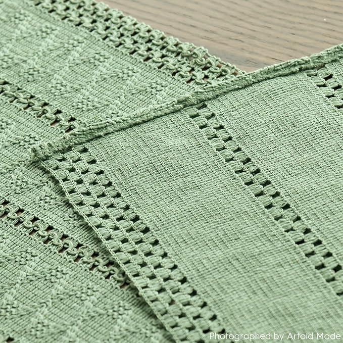 Artoid Mode Light Green Farmhouse Woven Rustic Hollow Table Runner, Seasonal Holiday Kitchen Dining Table Decoration for Home Party Decor 12x36 Inch