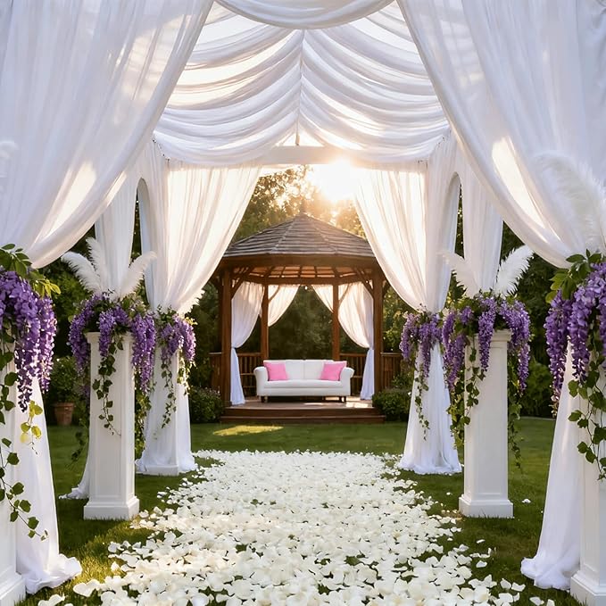 Wedding Arch Draping Fabric 29" x 18 FT White Sheer Chiffon Outdoor Curtain Drapes for Wedding Birthday Party Ceremony Decor(2 Panels, White)