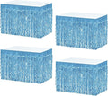 4P Wavy Metallic Tinsel Foil Fringe Table Skirts for Rectangle Tables Backdrop Garland Curtains for Parade Floats Wedding Birthday Parties Decoration Graduation 2025 Christmas (Light Blue)
