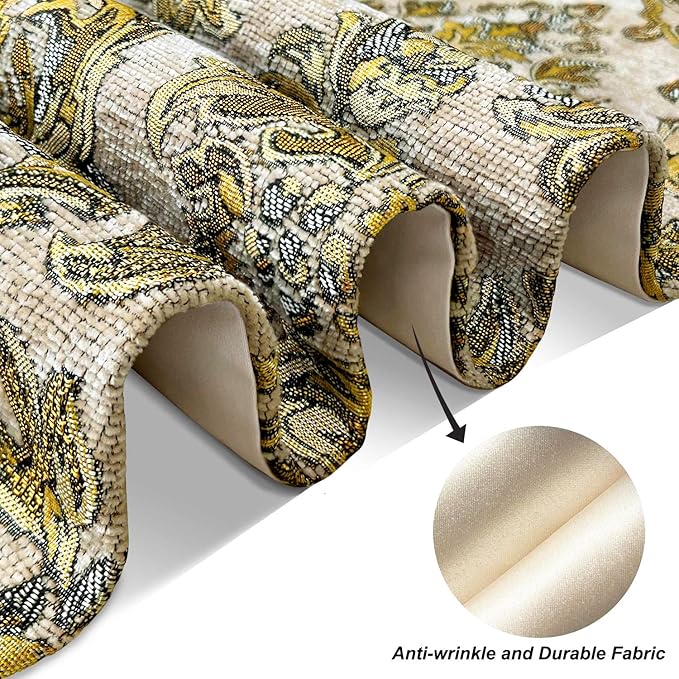 Vintage Table Runner European Royal Precision Embroidered Jacquard Luxury Thick Chenille Beige 13x98