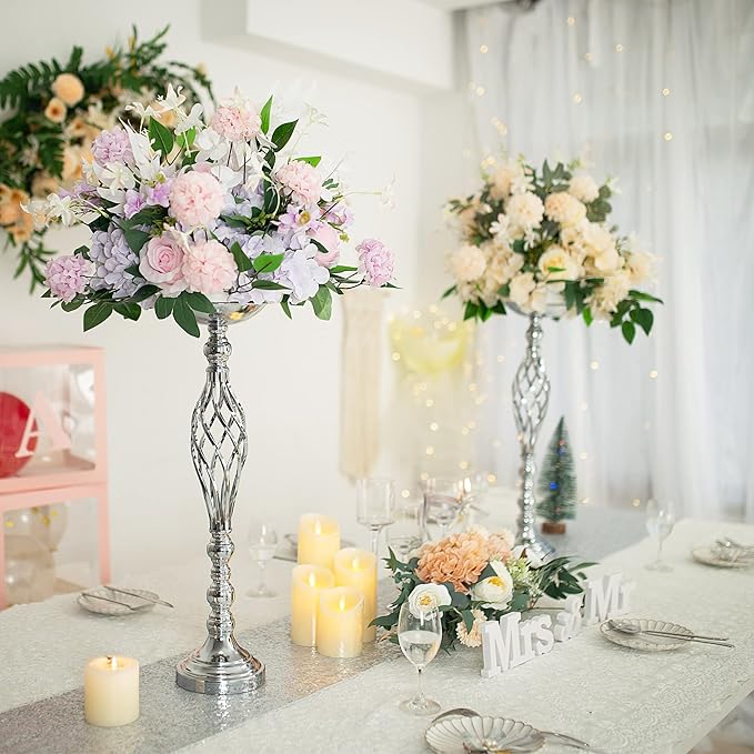 Vases: 10-Pack Silver Metal Twist Stands for Wedding Centerpieces