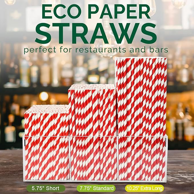 Paper Cocktail Straws, Red and White Striped, 5.75 Inch, 500 Count
