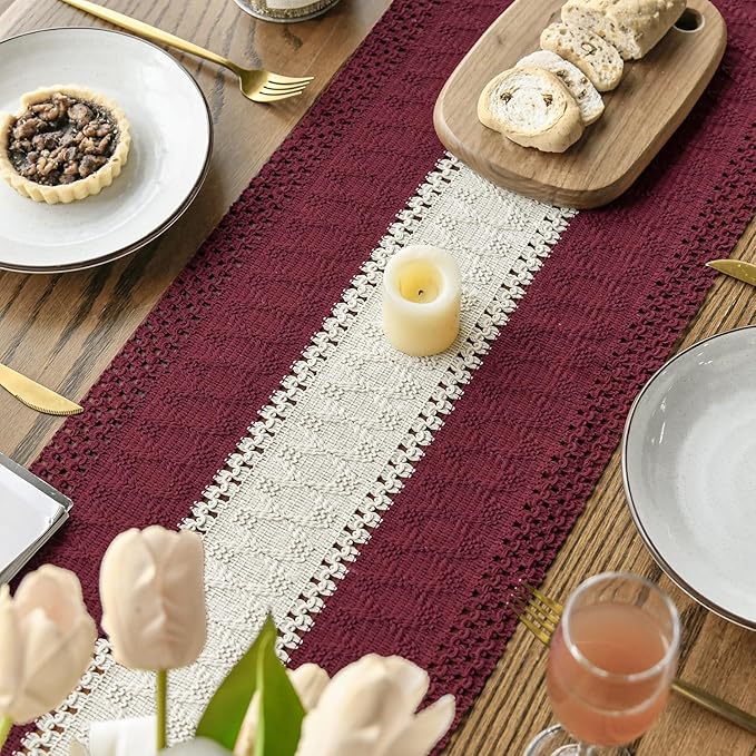 Artoid Mode Red Farmhouse Rustic Table Runner, Seasonal Hollow Kitchen Dining Table Decoration for Home Party Decor 12x90 Inch