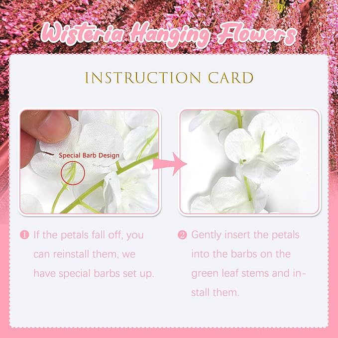 5 Pack Dark Pink Wisteria Hanging Flowers, 3.44 Ft Fake Hanging Flowers, Artificial Wisteria Garland Vines for Wedding Room Backdrop Outdoor Patio Garden Decoration