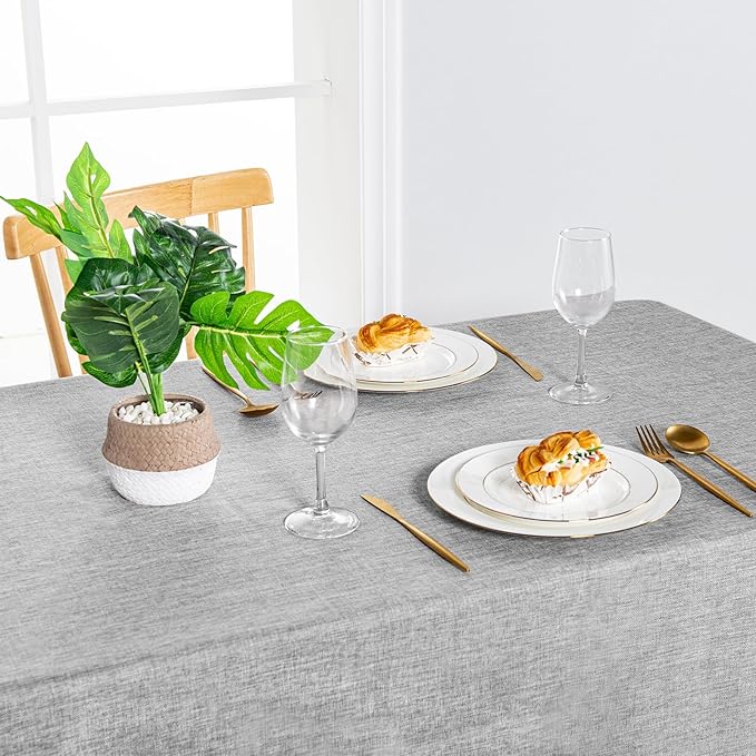 Hiasan Faux Linen Square Tablecloth - Wrinkle and Stain Resistant Washable Table Cloth for Kitchen Dining Room Holiday Table Cover for Dinner, Light Grey, 60 x 60 Inch