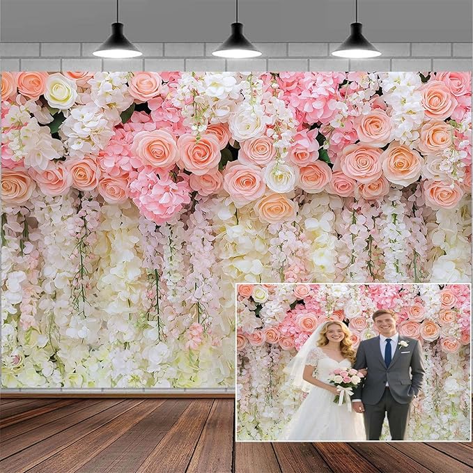 10x10ft Pink Rose Flower Wedding Photography Backdrop Spring Floral Photography Backdrop Valentine's Day Mother's Day Girl Birthday Baby Shower Wedding Bridal Party Banner Photo Booth Props Background