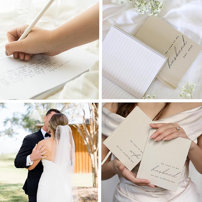 Guestbooks Wedding Vow Set, 2 Pack, Beige Linen Cover, 48 Pages