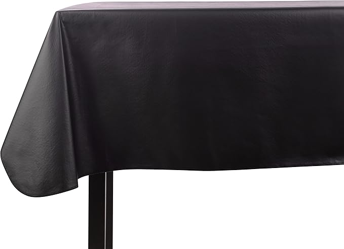 Tablecloth in Black Vinyl, 52 x 90 Inch Rectangle, Non-Slip Flannel Backing