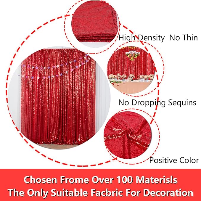 JYFLZQ Red Sequin Backdrop Curtains 6ft x 8ft 1 Panel Glitter Photo Booth Backdrops Sparkly Photography Background Drapes for Parties Wedding Bridal Showers