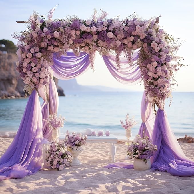 Wokceer Wedding Arch Draping Fabric 6 Panels 28.7" x 20FT Lavender Purple Sheer Fabric Backdrop Arch Draping Fabric for Wedding Ceremony Birthday Party Bridal Shower Decoration