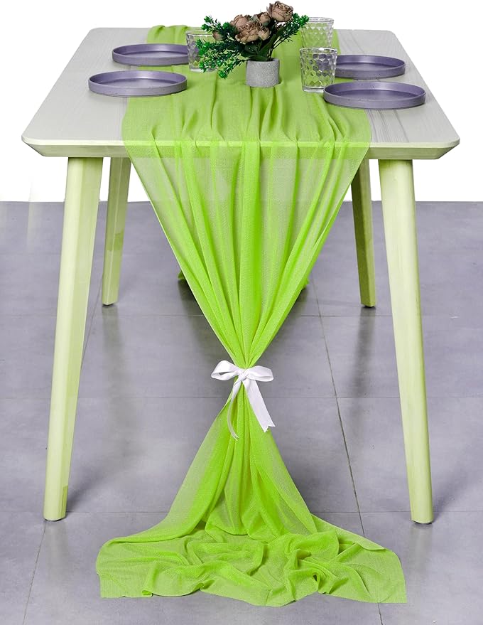 MDS Halloween Chiffon Table Runner - 1 Pack, 29 x 170 Inches, 14ft Each - Sheer Spooky Table Runners for Haunted House Parties, Trick-or-Treat Tables, Witchy Décor, Wedding & Events - Parrot Green