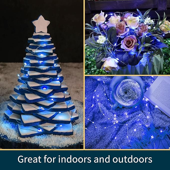 LAMPHOME 6 Pack Fairy Lights Battery Operated String Lights 6.6ft 20 Led Mason Jar Lights Waterproof Silver Wire Light Fireflies DIY Party Wedding Christmas Decoration(6 Pack,Blue)