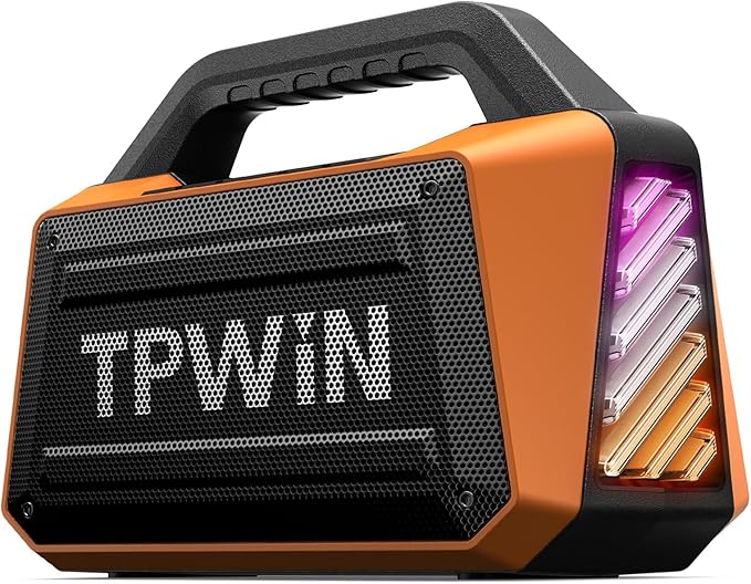 Bluetooth Speaker - 80W Loud, Rugged Outdoor Speakers, IPX6 Waterproof, 20H Playtime, Deep Bass, Lightshow, TWS, BT 5.3 Wireless, Portable for Travel Hiking Camping Beach Pool - Orange