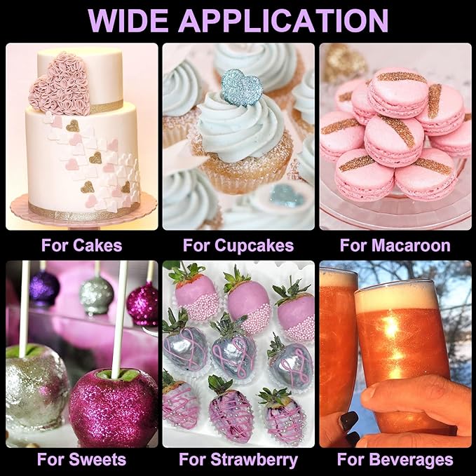 Edible Glitter Powder, 10 Colors, 4 g, Vegan Shimmer for Drinks and Desserts