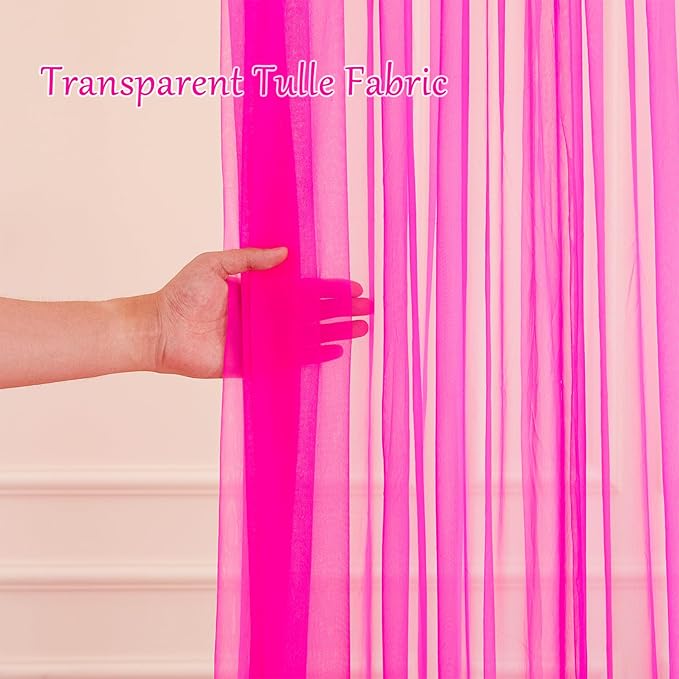 20x10 Hot Pink Tulle Backdrop Curtains for Parties, Sheer Backdrop Curtain Wedding Photo Background Drapes for Baby Shower Photography Birthday Party