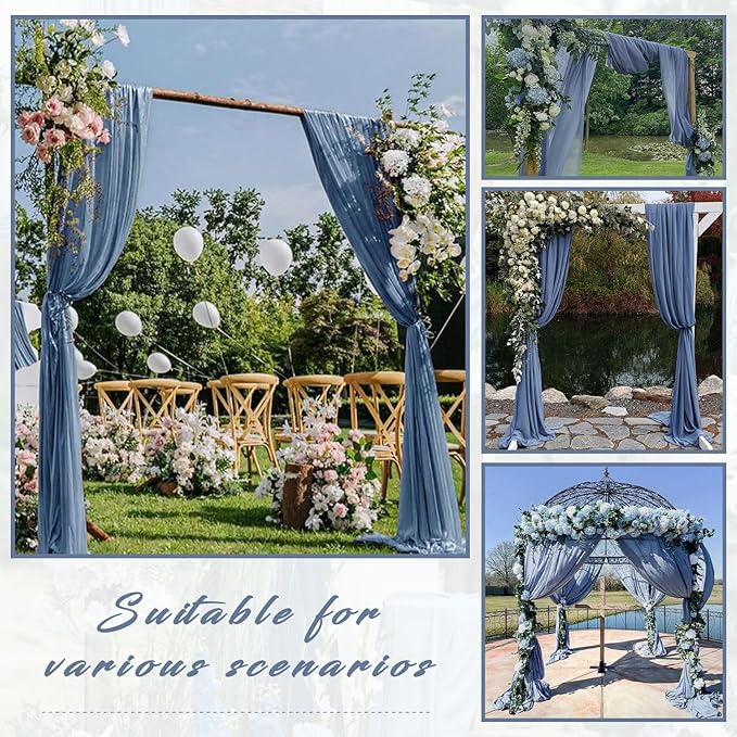 Wedding Arch Draping Fabric - Dusty Blue Chiffon, Set of 4 Panels, 20 Ft Length