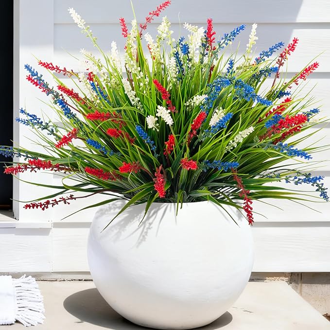 Artificial Plants Greenery: 12 Monkey Grass Bundles in Red, Blue and White