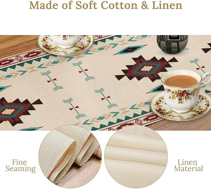 Aztec Table Runner Southwestern Native Vintage Geometric Pattern Table Runner Retro Country Table Dinner Decoration 13x36 Inch