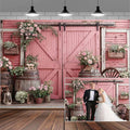 9x6ft Country Wedding Photography Backdrop Rustic Barn Door Photography Backdrop Farmhouse Pink Flower Cabin Wooden Birthday Baby Shower Wedding Bridal Party Banner Photo Booth Props Background