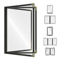 Goodsmart Restaurant Menu Covers – 25 Pack Black 6-View Booklet 5.5" x 8.5", Side-Loading Vinyl & Plastic Menu Holders, Clear Menu Sleeves, Leather-Style Café Covers with Gold Corners