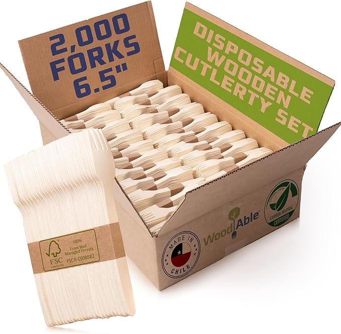 Disposable Wooden Forks, 2000 Count, Natural Wood Finish