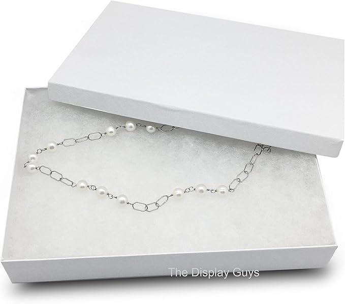 TheDisplayGuys - 25-Pack #53 Kraft Paper Cardboard Gift Boxes/Jewelry Cases w. Cotton Padding & Lid - White Swirl - (5.4" x 3.9" x 1.0")