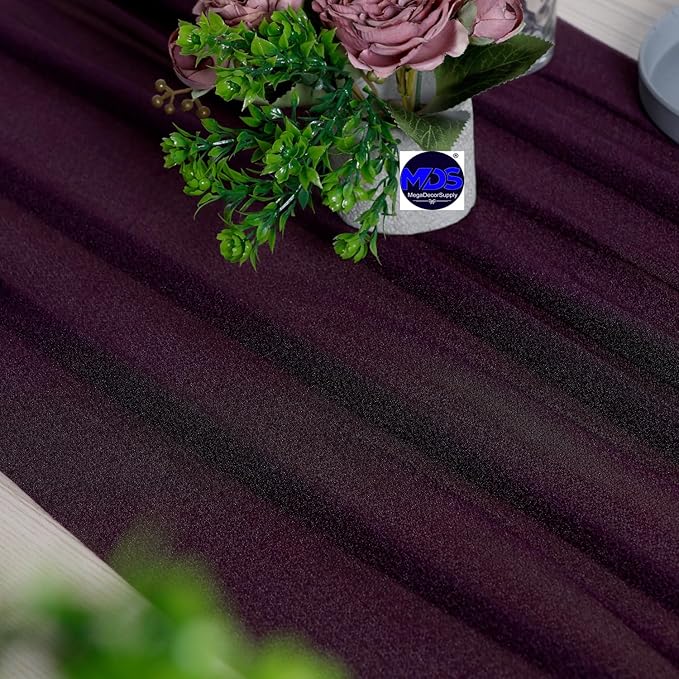 MDS Halloween Chiffon Table Runner - 25 Pack, 29 x 170 Inches, 14ft Each - Sheer Spooky Table Runners for Haunted House Parties, Trick-or-Treat Tables, Witchy Décor, Wedding & Events - Eggplant