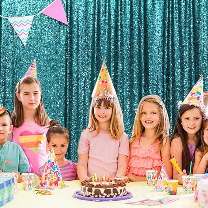 SquarePie Sequin Backdrop Less Transparent Background Sparkly Curtain for Wedding Party 8FT x 8FT Teal