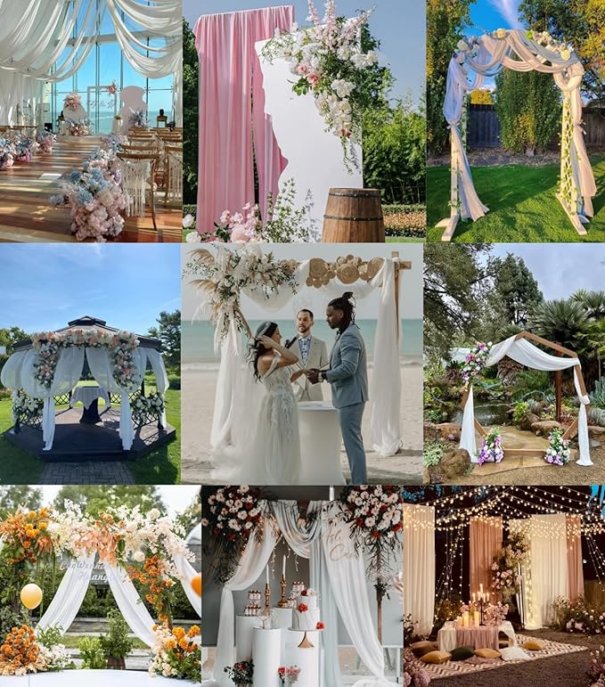 Champagne Gold Wedding Arch Draping Fabric 2 Panels 29" x 20 FT Wedding Drapes for Backdrop Sheer Curtains Drapes for Romantic Bridal Baby Shower Ceremony Birthday Party Fall Outdoor Events
