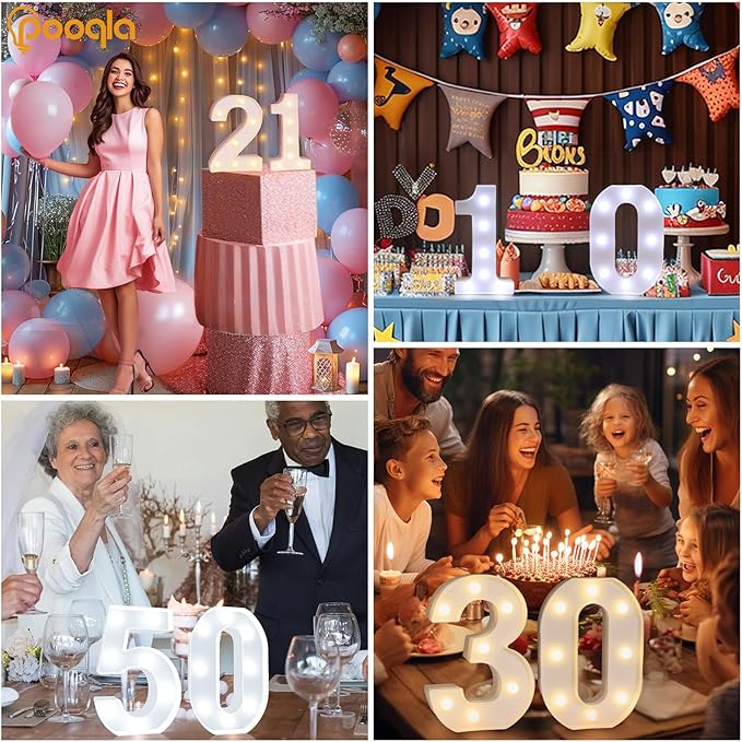 Pooqla 20th Birthday Decoration for Her Him, Decorative LED Light Up Numbers, Marquee Numbers 20 Sign for Party Backdrop 20th Wedding Anniversary Decor, Warm White and Cool White Number 20