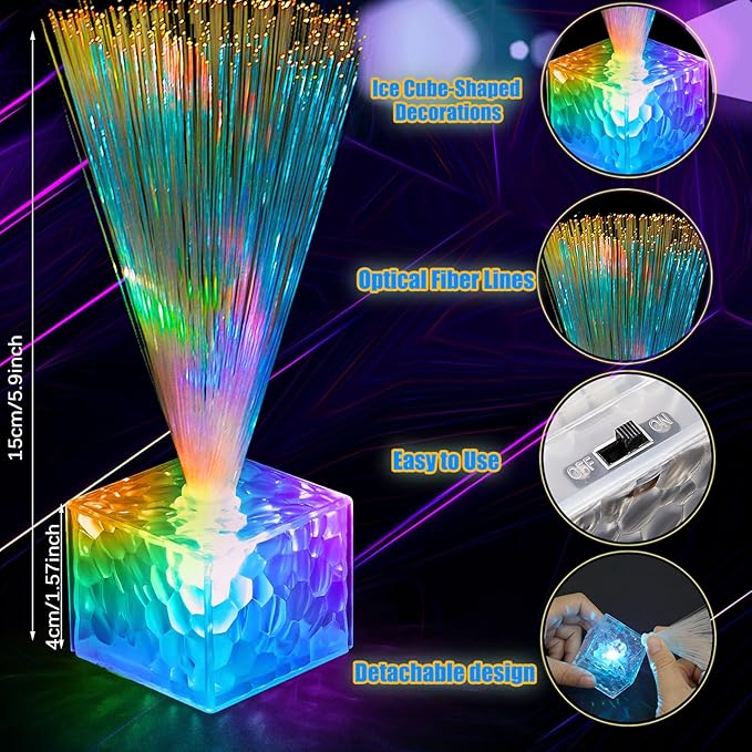 Amylove 30 Pcs Mini Fiber Optic Lamps Bulk Small LED Light up Table Centerpieces for Party Event Decorations with Crystal Base Battery Powered for Glow in The Dark Favors Supplies (6 Inch,Clear)