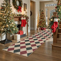Area Rug Runner, Red Checkered Christmas Entryway Rug, Low Pile